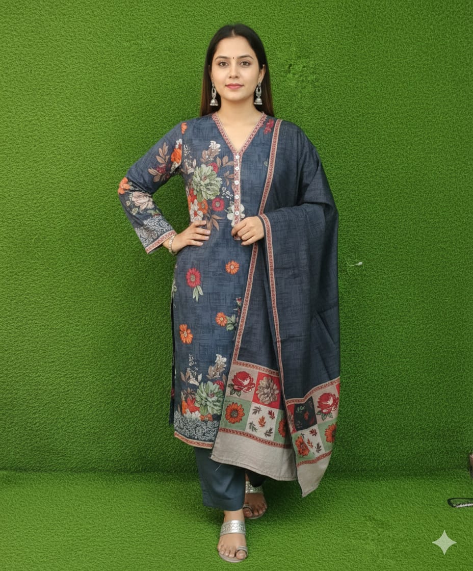 New 3 Piece Printed Khaddar Stitched Suit